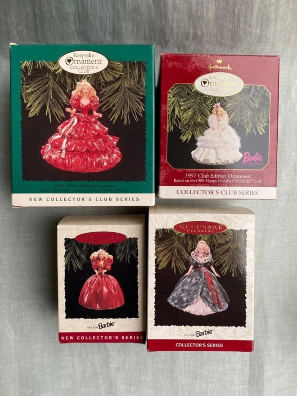 Lot of 4 Hallmark Barbie ornaments Retro Barbie '88 '89 Holiday #1 & 3